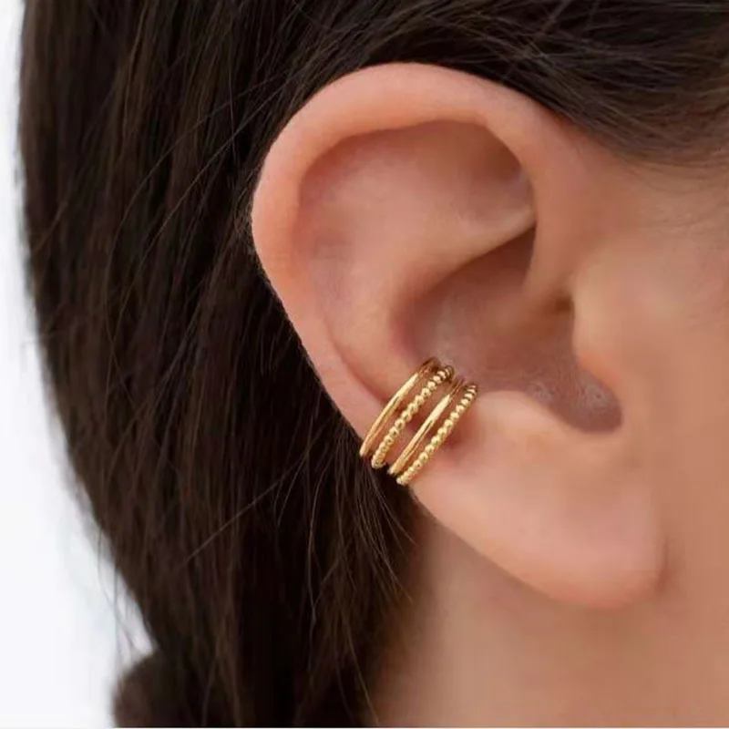 2023 Korean Ear Cuff Fashion Gold Color Clip Earrings For Woman One Pair Ear Clips Without Pierced Ears Stainless Steel Jewelry