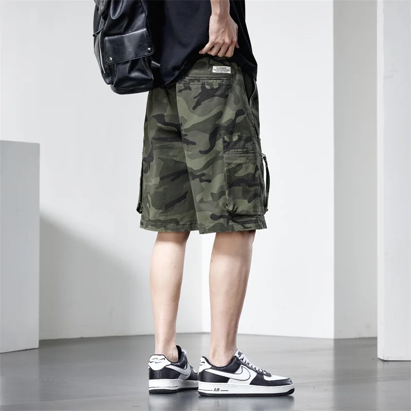 Camouflage American retro work shorts for men summer zipper pockets trendy oversized pants for men cargo shorts  men clothing