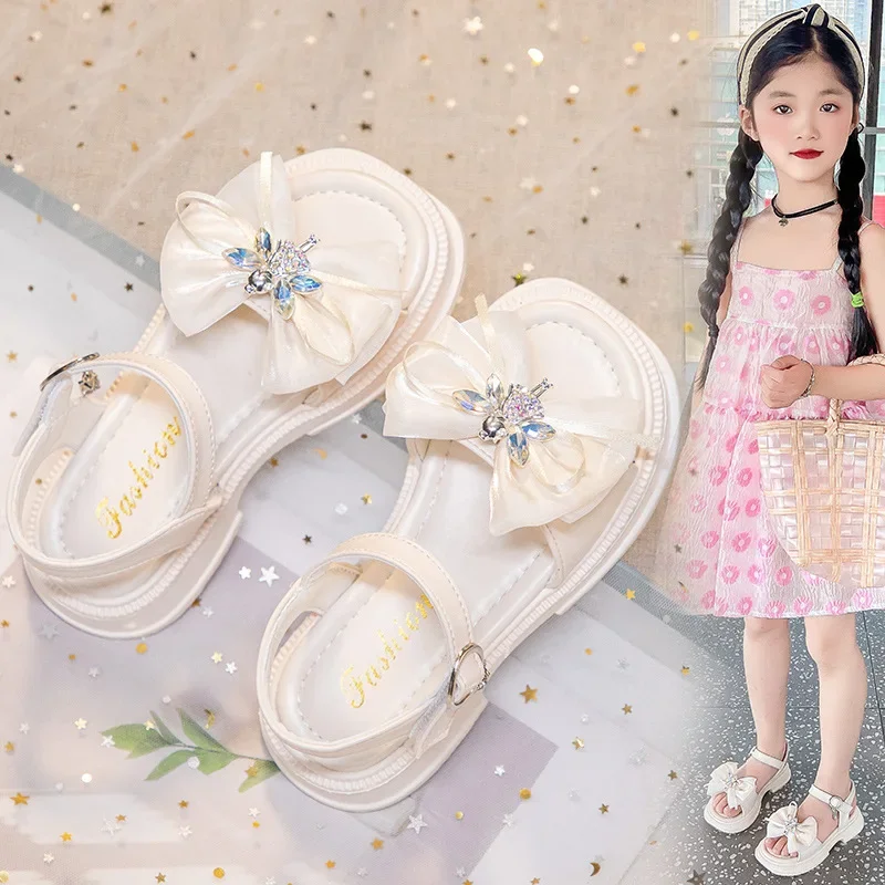 

Детские сандалии, новинка лета 2024, модные сандалии принцессы с бантом для девочек, детские повседневные пляжные сандалии с открытым носком на мягкой подошве