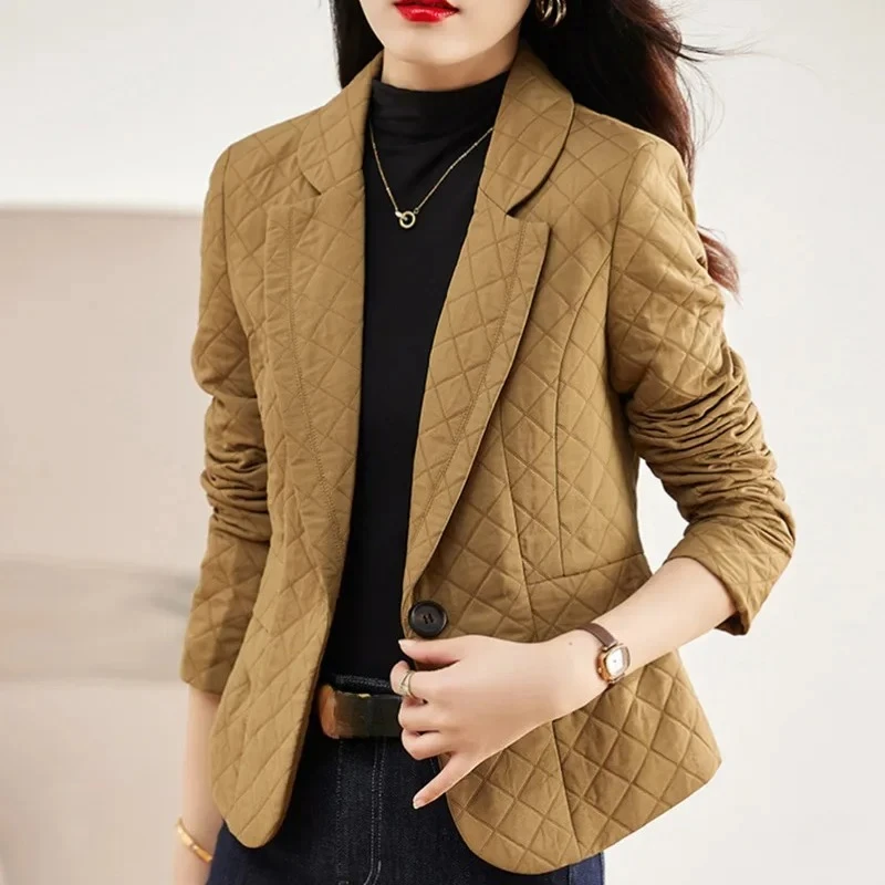 

UNXX 2024 Spring Autumn British Style Short Quilted Blazers Suit Coat Vintage Casual Solid Loose Texture Blazers Women Clothing