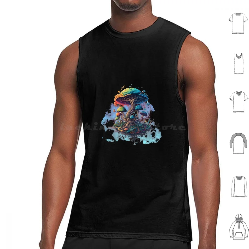 Rainbow Mushrooms Tank Tops Vest Sleeveless Rainbow Mushrrooms Colourful Dreamy Dream Fantasy Magic Nature Rainbow Head