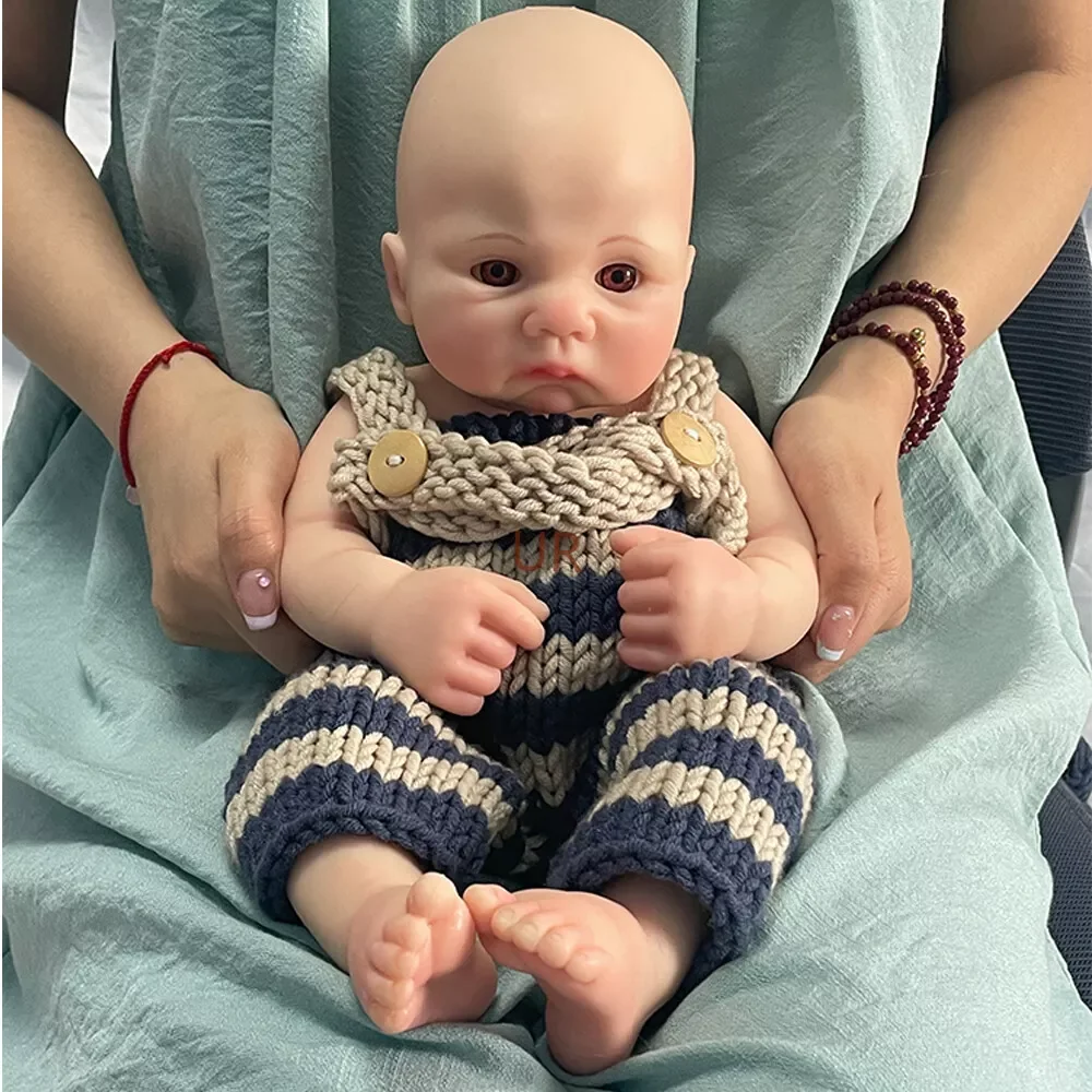 

Artist Reborner Painted 16" Weighted Soft Platinum Silicone Reborn Baby Boy Open Eyes Flexible Newborn Lifelike Doll Toy
