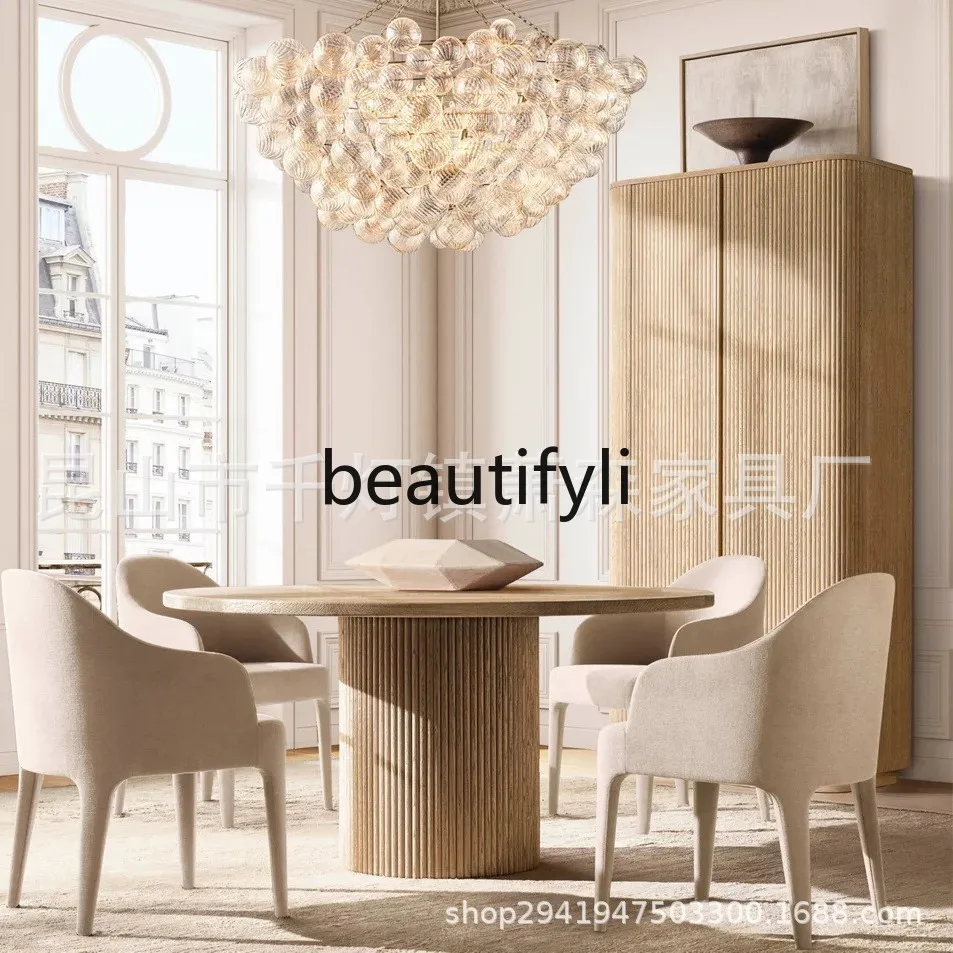 Light luxury bookcase American rural retro solid wood double door wardrobe household dining side cabinet storage