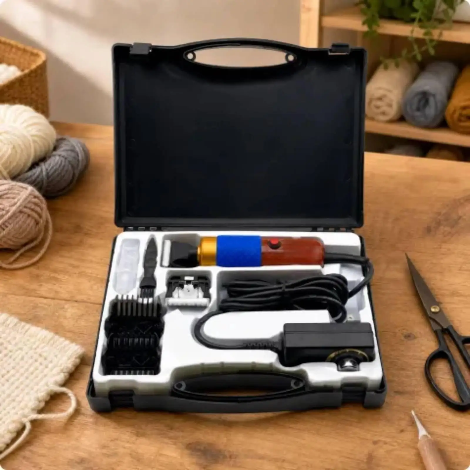 Carpet Trimming Clipper for Pile Shaving with Guide Combs and Oil Bottle for Rug Making and Carpet Care Projects