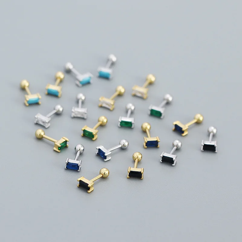 Original Sample Silver 925 14K Gold Geometry Square Zircon Stud Earrings Piercing Wedding Luxury Jewelry For Woman Wholesale