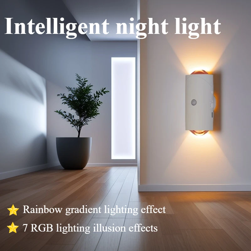 

Rechargeable LED wall light with motion sensor RGB gradient ambient light dimmable staircase light