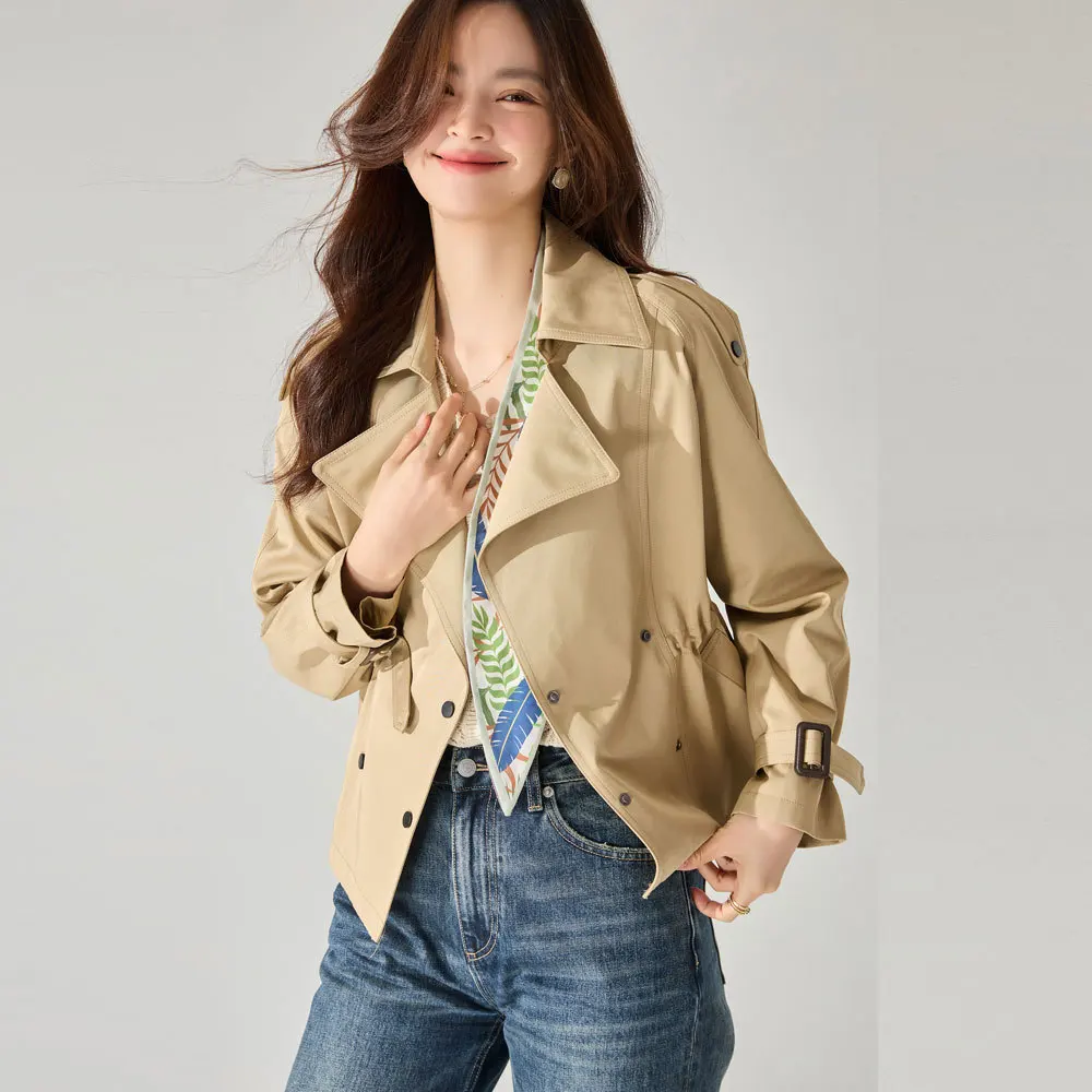 

Wrinkle Texture Short Classic Trench Coat Spring Short Comfortable Cotton