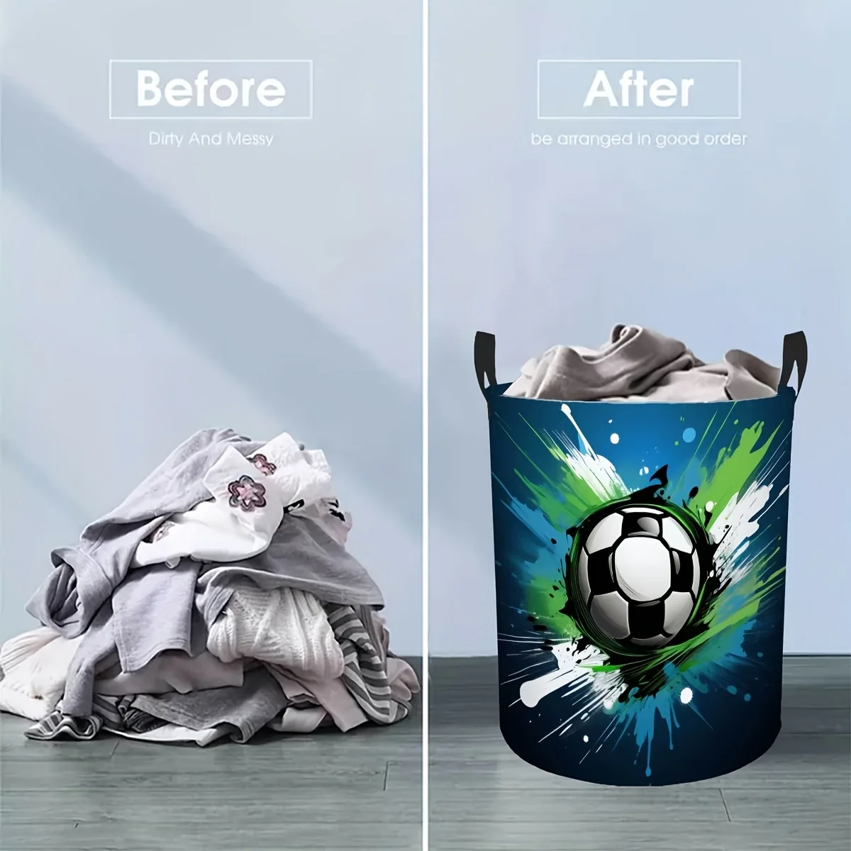 Soccer Ball Splash Paint PatternFoldable Room Hamper Round Laundry Basket for Clothes and Sundriess Bathroom and Closet - view 3