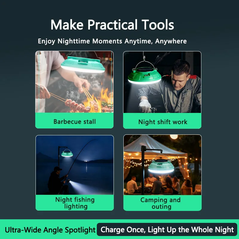 2-in-1 태양광 충전 캠핑 라이트 걸이형 라이트 휴대용 디자인 텐트 하이킹용 기능성 라이트