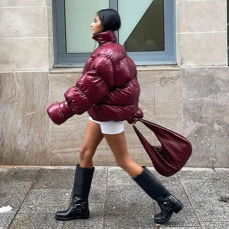 Cotton-Padded Thicken Women Jacket Solid Full Sleeve Jacket Street Women's Puffy Quilted Coat Zipper Long Sleeve Warm Jacket