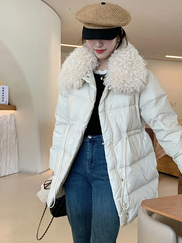 2023 Natural Lamb Fur Winter Down Jacket Parkas Women\'s Down Coats Warm Fluffy Puffer Jacket Coat Female Overcoat