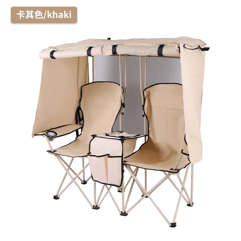 Foldable Double Leisure Seat with Shade Cover, Lightweight Outdoor Daily Rest Furniture
