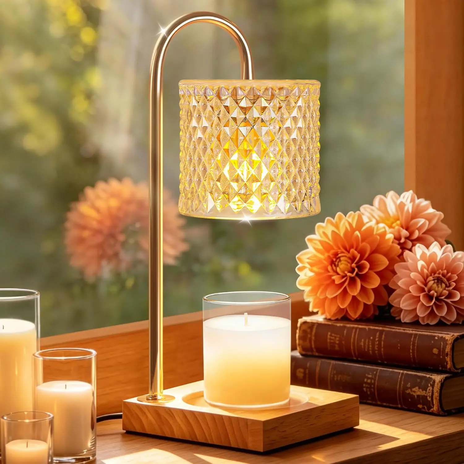 

Candle warmer with timer dimmer, birthday gifts for female mothers, housewarming gifts, elegant new home decor, jar candle warmer, scented wax heater light, amber glass