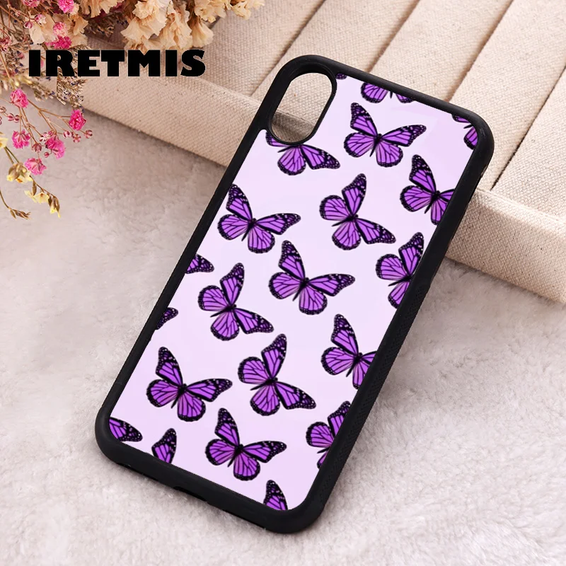 Iretmis 5 5S SE 2020 Vỏ Điện Thoại Trường Hợp Dành Cho iPhone 6 6S 7 8 Plus X Xs Max XR 11 12 13 MINI 14 Pro Silicone Bướm Tím