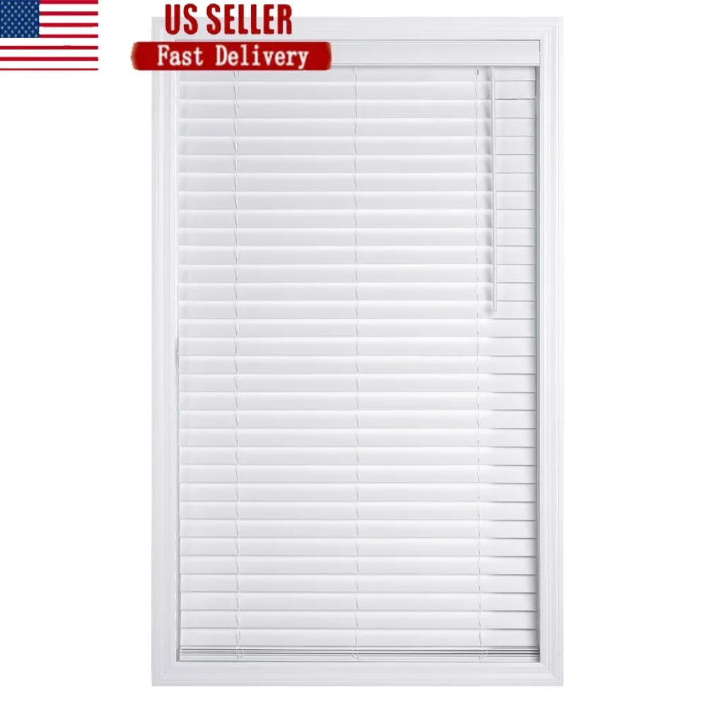 

Cordless Faux Wood Horizontal Blinds 2 Inch 71x64 Window Covering Easy Install Privacy UV Protection Moisture Resistant