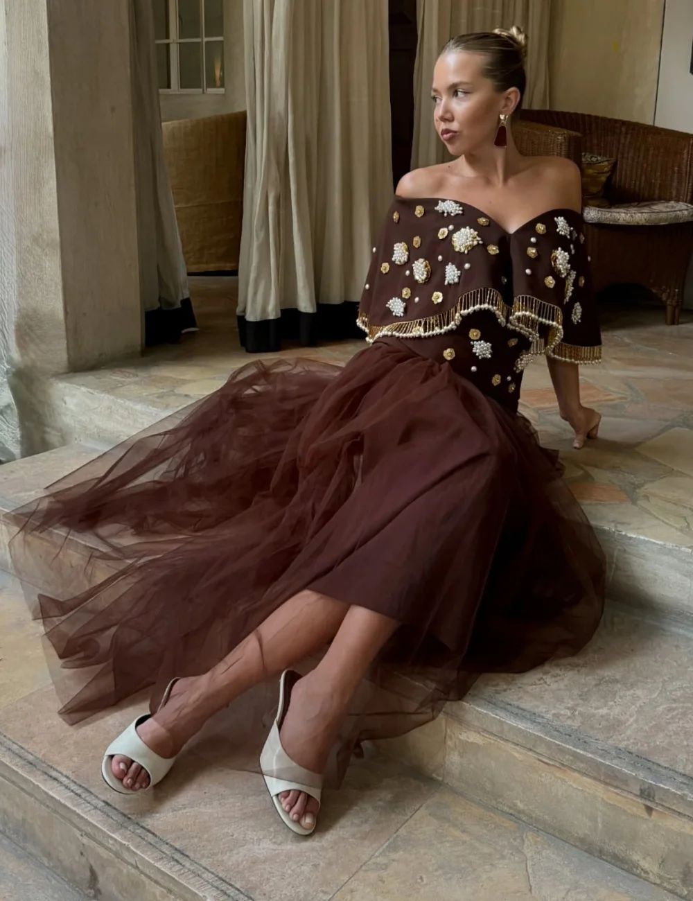 

Customized Sparkle Jersey Pleat Sequined A-line Off-the-shoulder Long Prom Dresses Bespoke Occasion Formal Exquisite