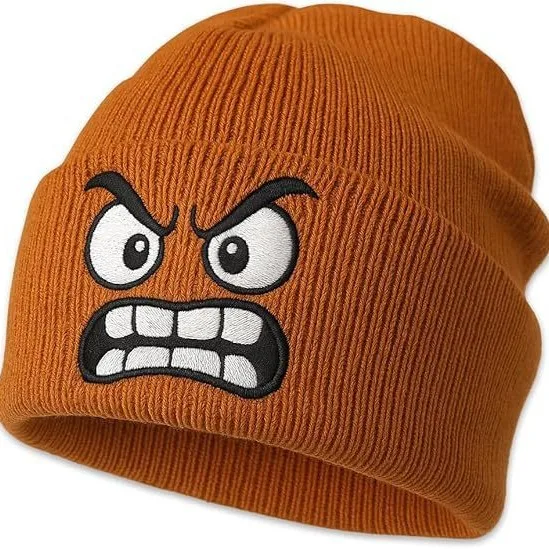 Cute Angry Expression Embroidered Knitted Hat for Men Women Winter Warm Hat Anime Beanie Cap Funny Ski Hat Headwear Beanies