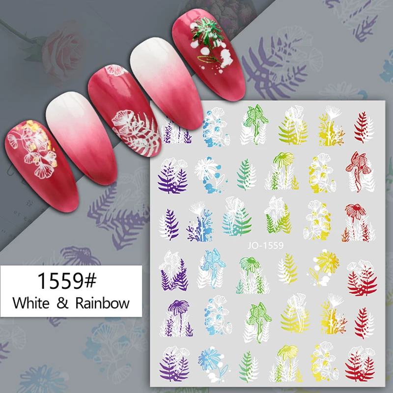 Nail Stickers Laser Sliders For Nails Black Maple Leaves Face Plant Flowers Golden Silver Single Piece Sticker Summer