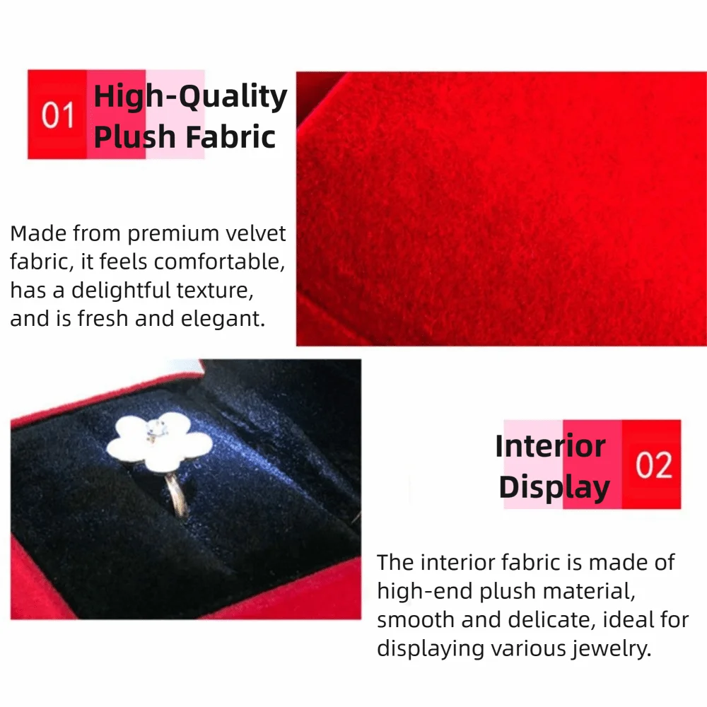 

Бархатная светодиодная шкатулка для драгоценностей в форме кольца квадратной формы, однотонный чехол-держатель для колец, прочный многоразовый органайзер для ювелирных изделий, коробка на день Святого Валентина