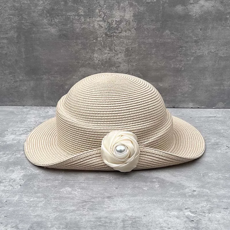 New Arrived Summer Elegant Woven Straw Hat Franch Light Luxury Hepburn Style ROSE Basin Hat Women Beach Holiday Sunshade Sun Hat