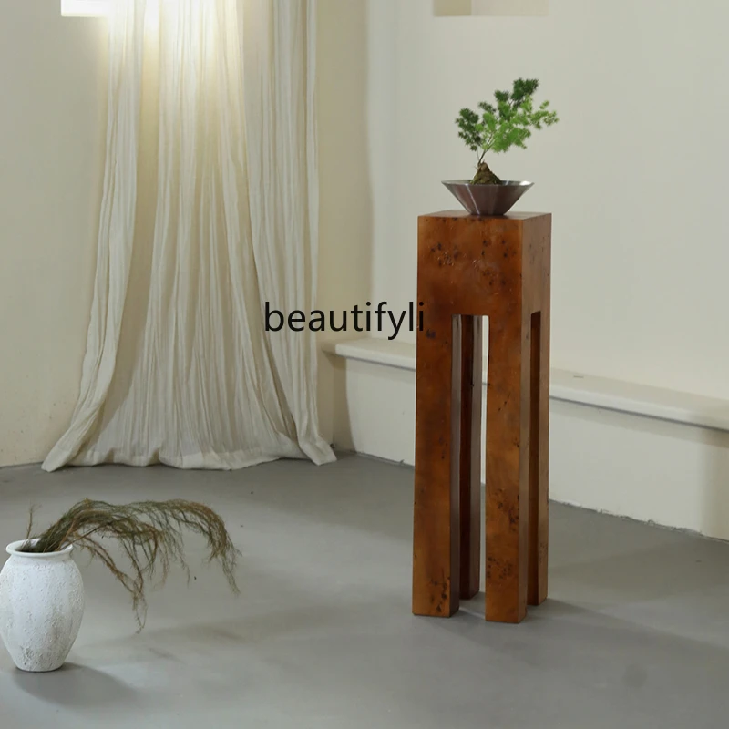 Zhonggu Solid Wood Flower Stand Sofa Side Table Floor Art Base Shelf Entrance Decoration