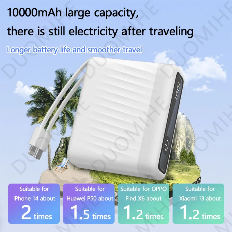 New power bank 10000 mAh large capacity, self-contained cable, two-way fast charging, small and portable, universal mobile power