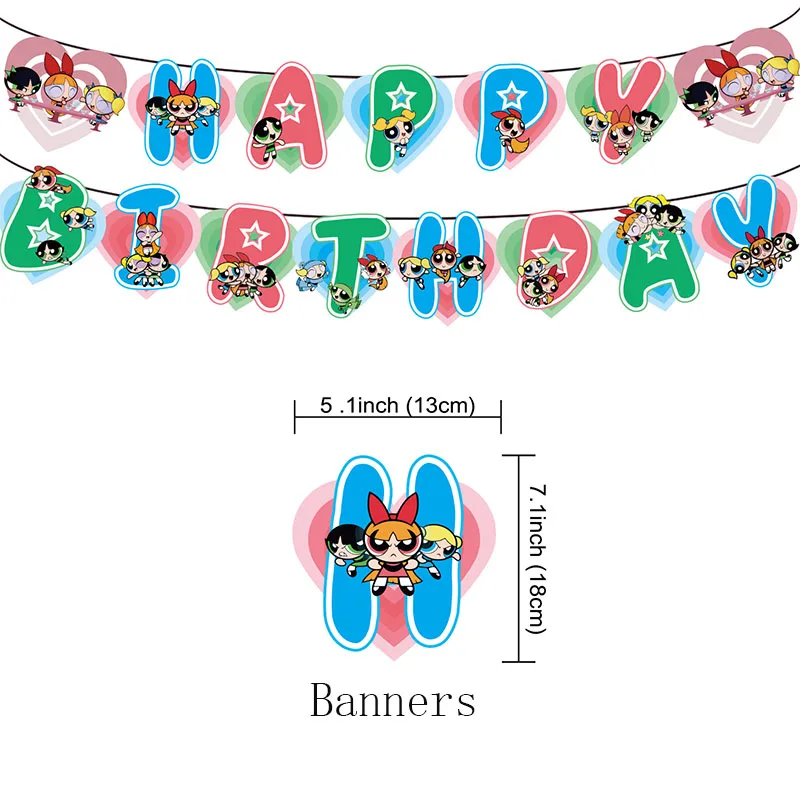 PowerPuff Girls Theme Birthday Party Anime Image Action Figure Decoration Banners Cake Inserts Balloon Festival Prop Wholesale