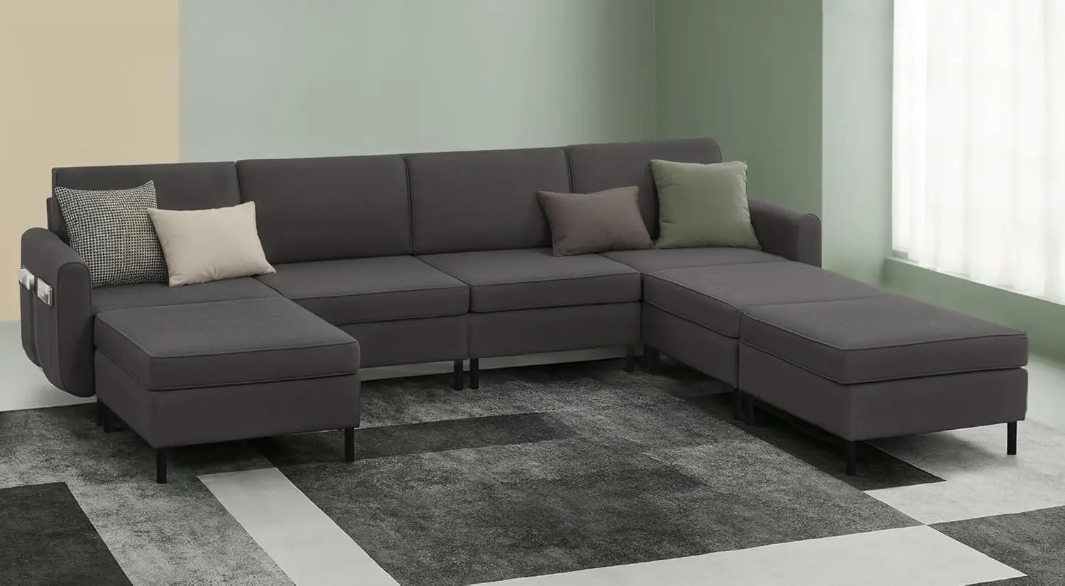 Songmics Home Modular Sectional Sofa, Convertible 7-Seat U-Shaped Couch With Ottoman, Deep Seat, Sectional Couches For Living