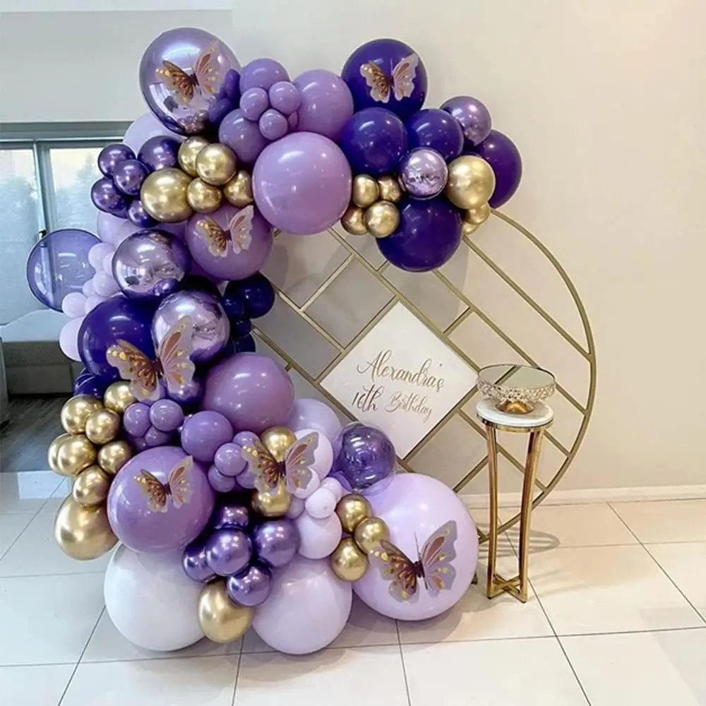 90Pcs Purple Ballon Garland Arch Kit Metallic Gold Purple Dark Light Latex Balloon Wedding Birthday Party Baby Shower Bridal Dec