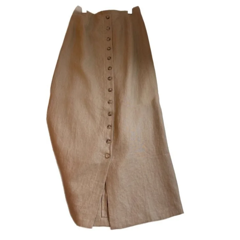 High Waist  Solid Color Single Breasted Skirt Leisure Women Breathable Soft A-Line Fashion Skirt Office Lady Half Body Skirt
