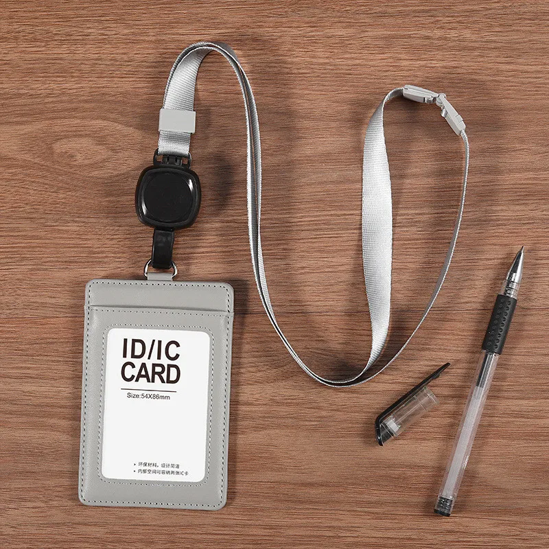 حامل أوراق الاعتماد قابل للسحب، حامل بطاقات من الجلد الطبيعي، قلادة للبطاقات، حبل قابل للتعديل، لوازم حامل بكرة معرف الموظف