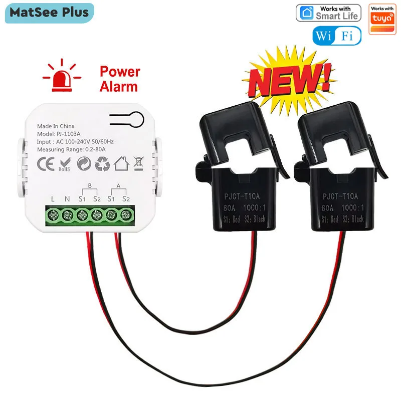 Nouveau Compteur Bidirectionnel Intelligent WiFi à Pince Énergétique avec Alarme Sonore pour Surveillance par Application, Exportation et Importation de Données, Alimentation CA 110V/240V