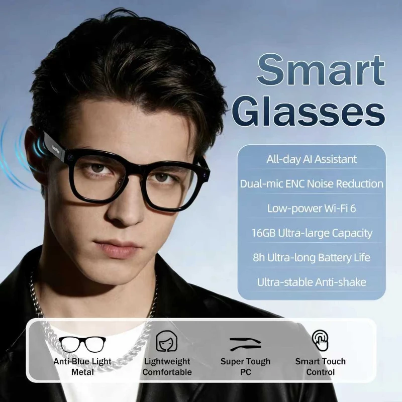

Умные очки с ИИ, камера 800 МП, запись фото и видео, Wi-Fi, звонки, голосовой помощник, очки для перевода