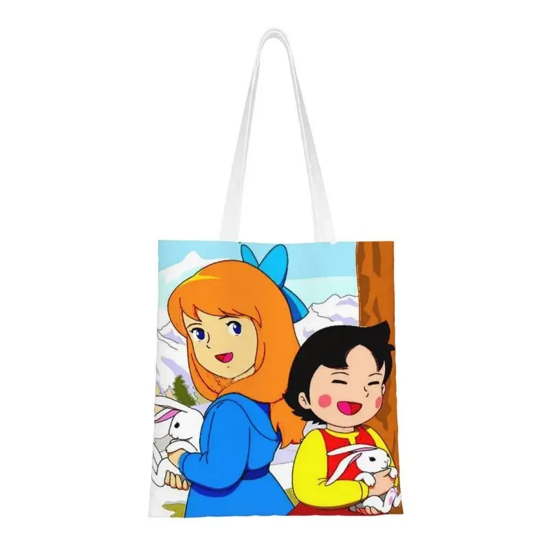 Heidi And Clara Are Having Fun Grocery Shopping Bags Printed Canvas Shopper Shoulder Tote Bag Big Capacity Washable Handbag