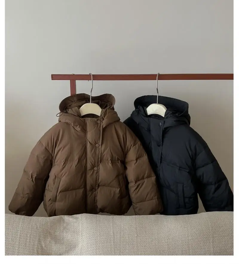 Boys and Girls Winter New Solid Color Hooded Fashion Windproof Warmth Thickened Windproof Sports Cotton Clothes