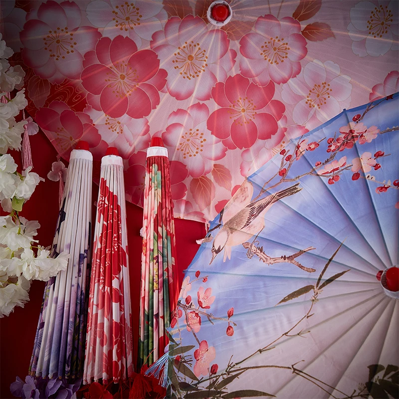 Silk Cloth Women Umbrella Cherry Blossoms Ancient Dance Umbrella Decorative Umbrella Chinese Style Oil Paper Umbrella