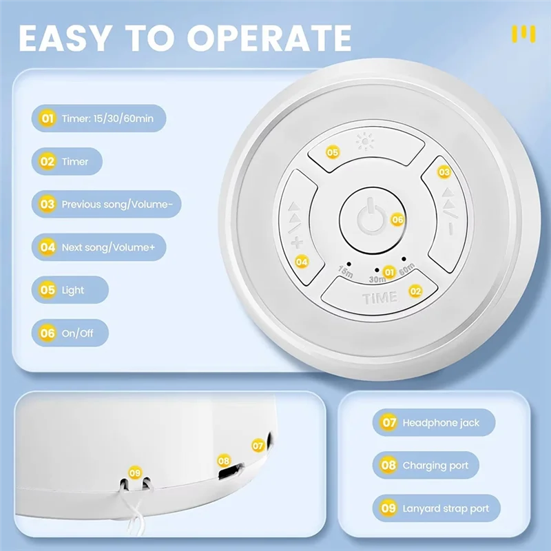 A38M Baby White Noise Machine USB Rechargeable Timed Shutdown Sleep Machine Baby Sleep Sound Player Timer Noise Player