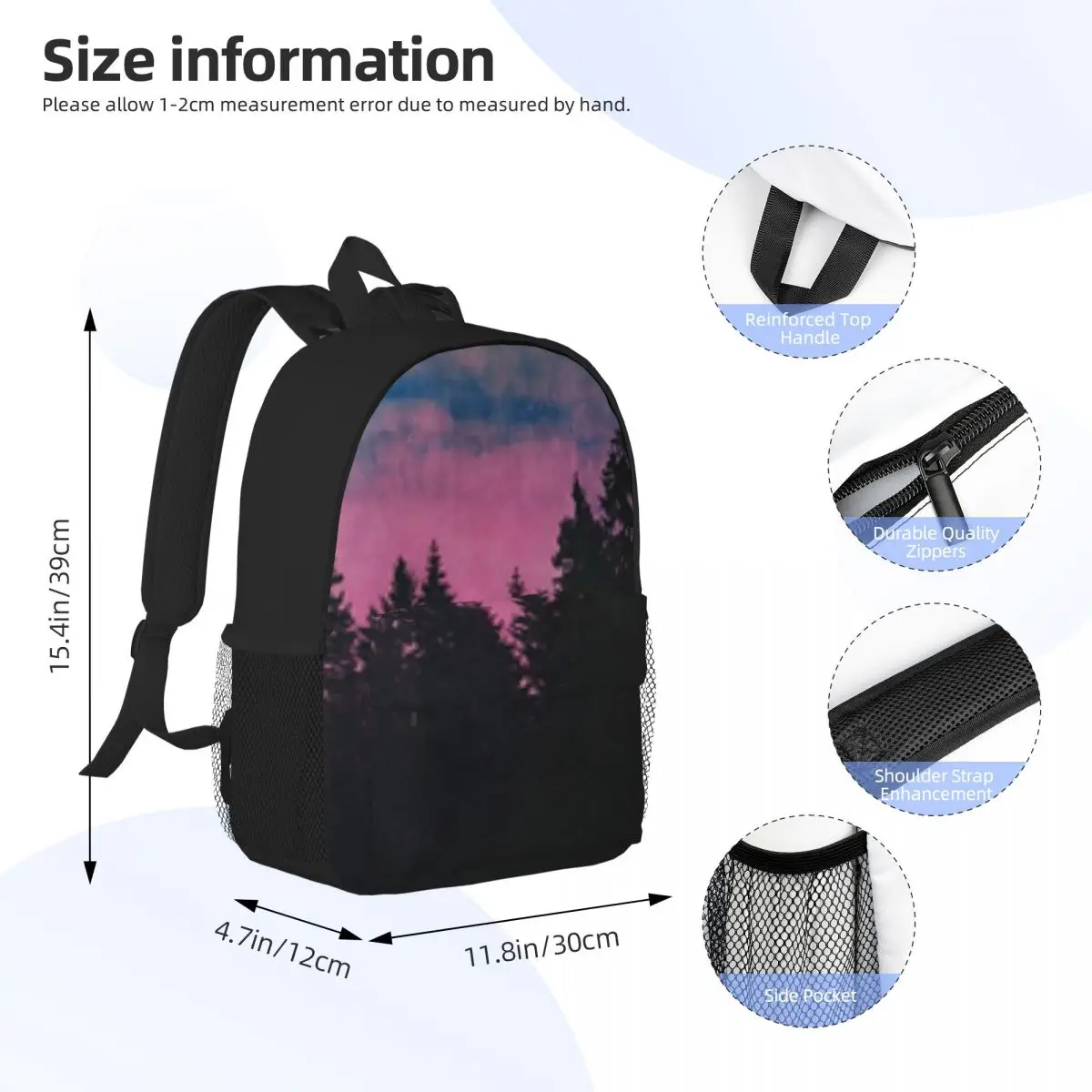 Respire este ar mochila leve, elegante escola padrão saco, impressão padrão, novo, 15"