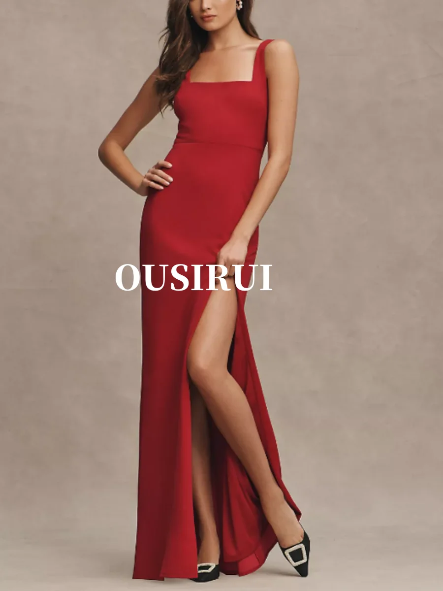 

OUSIRUI Square Neck Mature Sexy Dress Evening Dress Woman Backless Slit Skirt With Zipper Tight Fashion Luxury Intellectual Prom