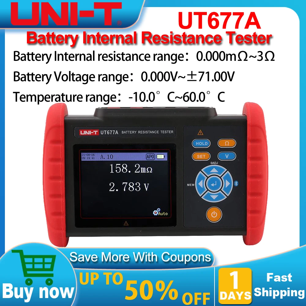 UNI-T UT677A Tester per batterie automobilistiche che carica la batteria Tester di resistenza interna test di salute delle batterie al litio per uso