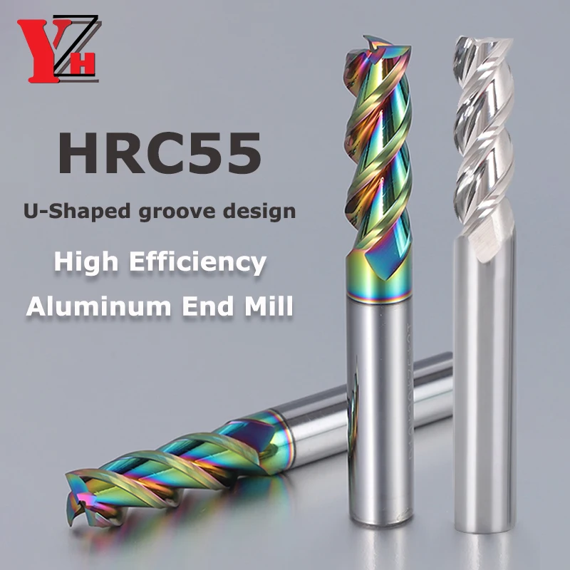 

HRC55 U-Type Flute High Efficiency Aluminum End Mill Coated-Colorful Tungsten Steel 3mm 4mm 5mm 6mm 8mm 10mm 12mm 14mm 16mm 18mm