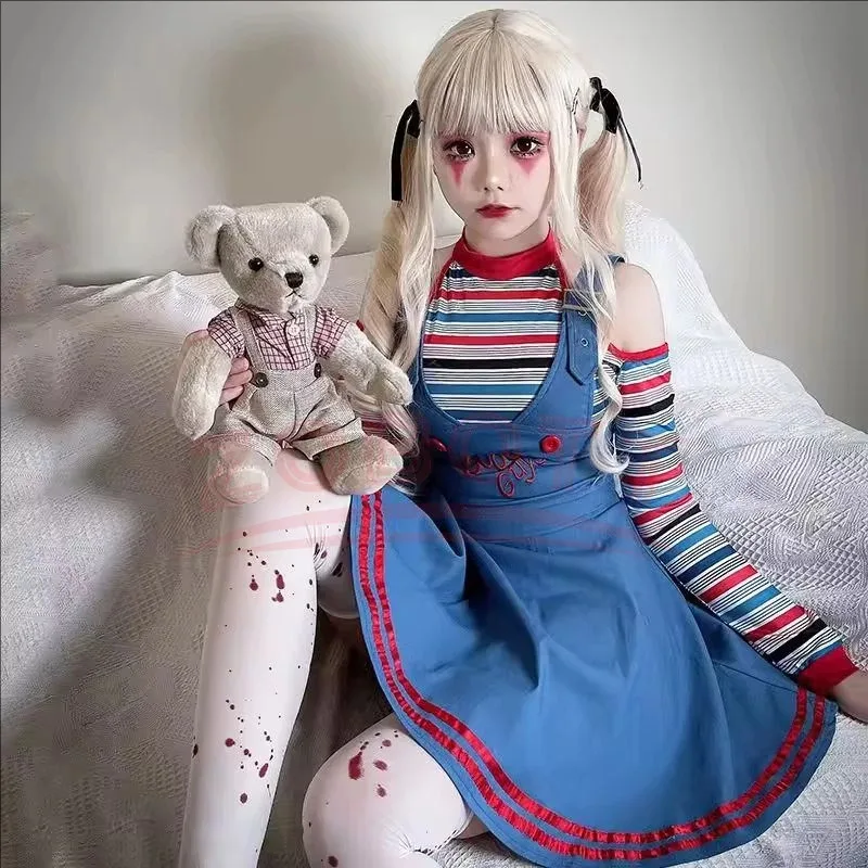 

l2025l New Ghost Doll Cosplay Chucky Costumes Women Outfit Adult Girls Fancy Dresses Carnival Horror Ghost Doll Clown Costume Ha