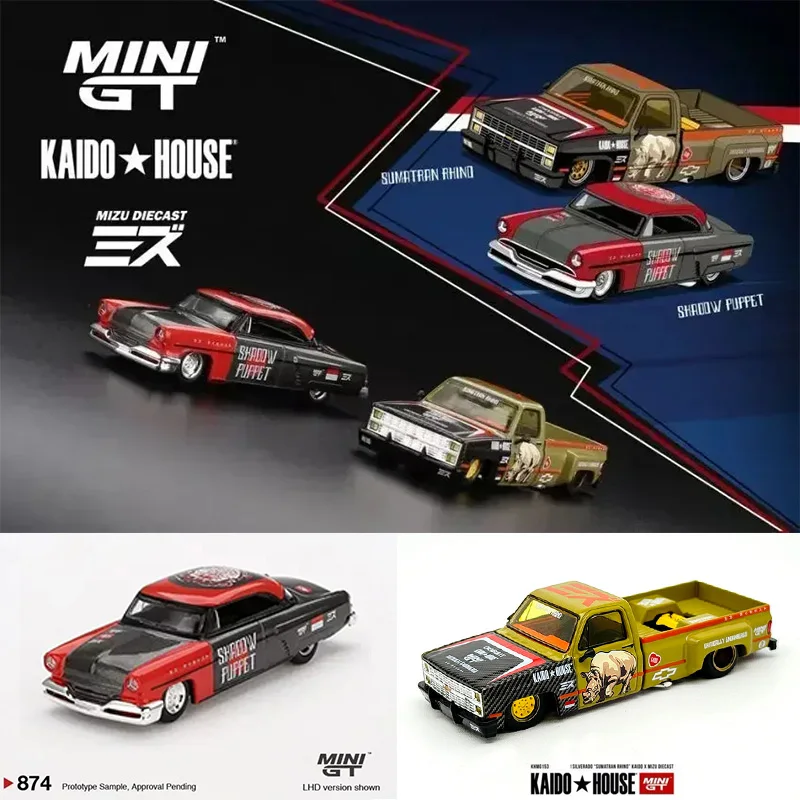 MINIGT 874 KHMG153 en stock 1:64 Silverado Sumatran Rinoceronte Capri Hot Rod Shadow Puppet Diecast modelo de coche Kaido House