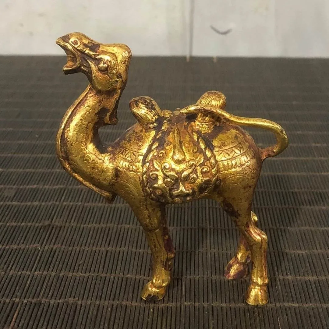 4.3in Chinese Old Bronze Gilding FengShui Camel Llama Animal Statue Collectible