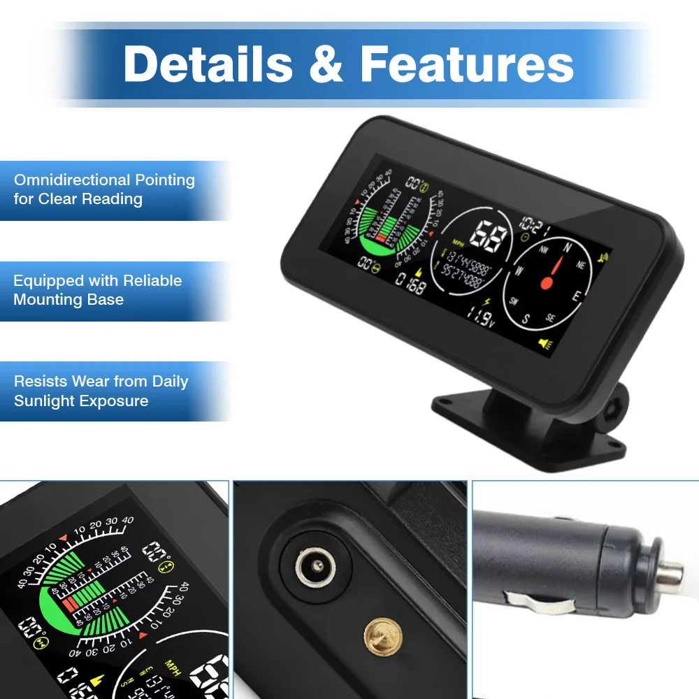 

GPS Smart Inclinometer Car Digital Display Dash Dashboard Tilt Pitch Angle inclinometro Auto HUD Intelligent Slope Meter