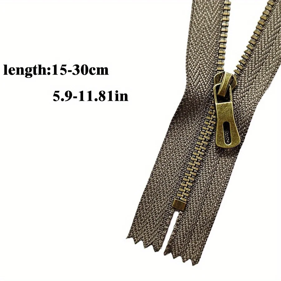 5 pcs 3#15cm-30cm Metal short zipper imitation bronze titanium alloy bag Leather bag Y teeth handmade diy zipper