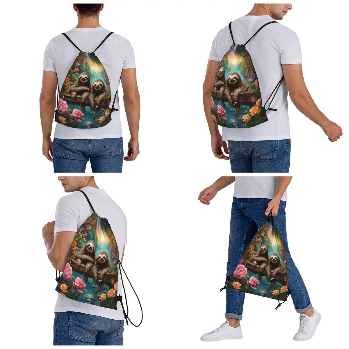 Lovely Sloth Print Backpacks Fashion Drawstring Bags Shoes Bag Book Bags for Travel School