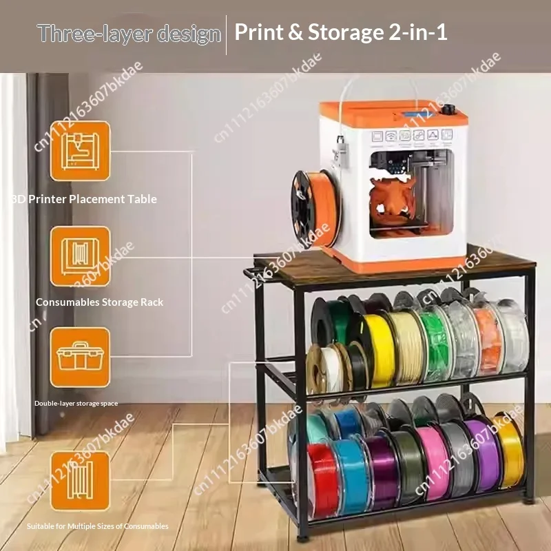 3‑Tier Rolling 3D Printer Cart, 40‑Spools Filament Storage Holder Rack, Movable Workbench For Home Workshop