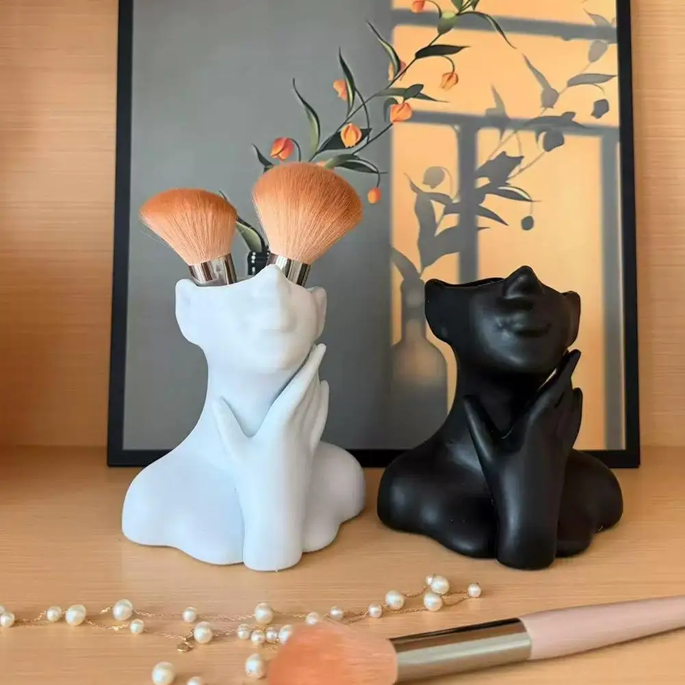 Unique Face-Shaped Pen Holder Vase Organizer Abstract Face Cosmetic Holder Make Up Brush Holder Organizer Home And Office Decor