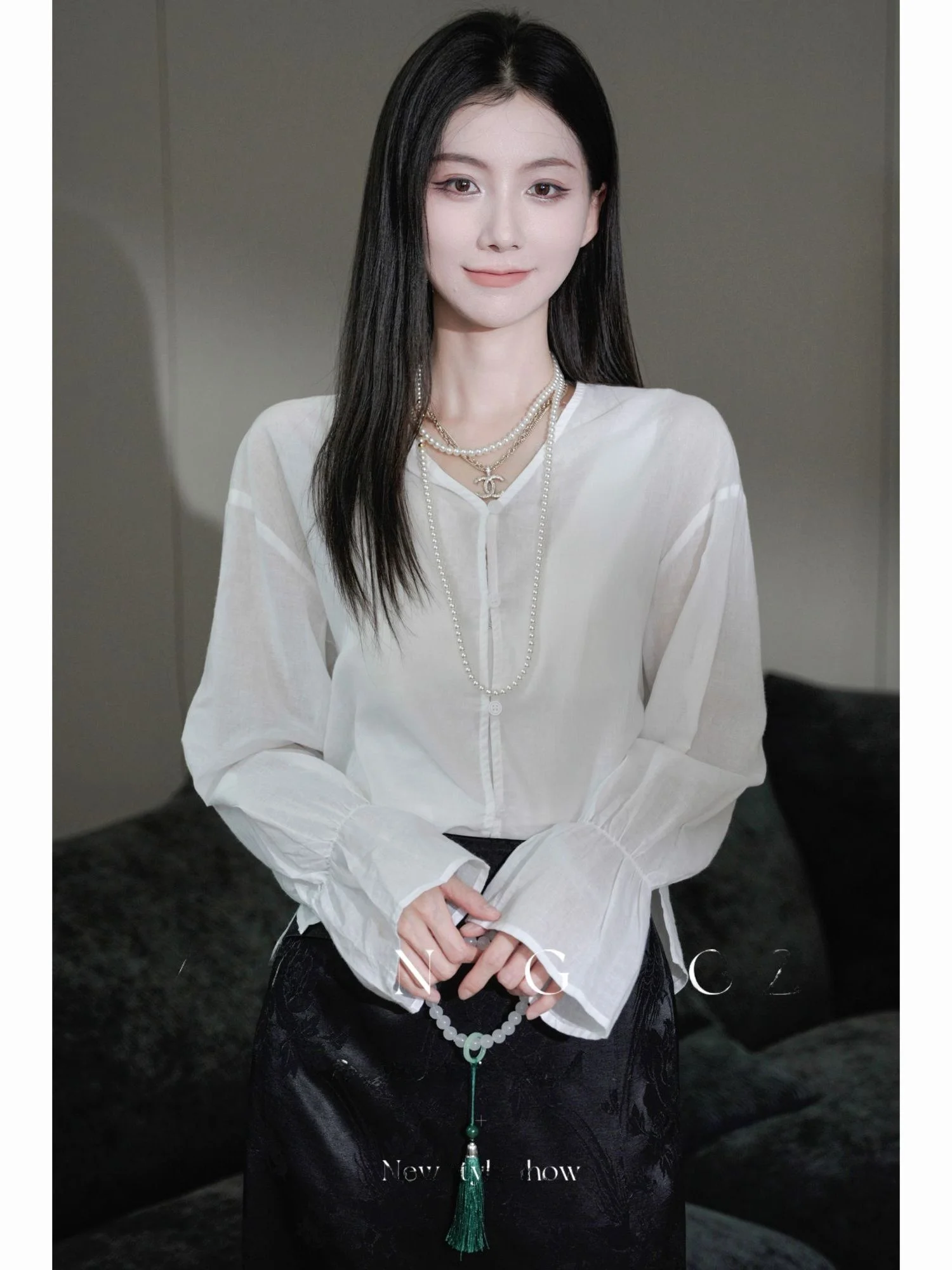 

New Chinese Style Pure Cotton Long Sleeve Women's Shirt Yang GZ Human Morning And Evening Lotus Leaf Sleeve Cotton Top